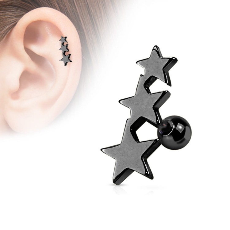 czarna gwiazdka stal chirurgiczna kolczyk w chrząstce do ucha tragus helix piercing sklep