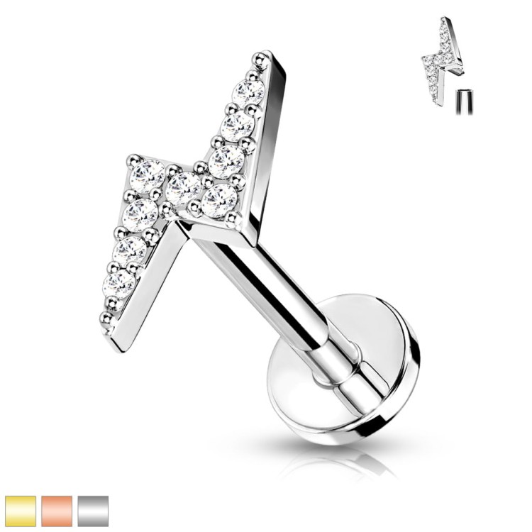 kolczyk Błyskawica z kryształkami labret do uszu chrząstki helix tragus do chrząstki ucha