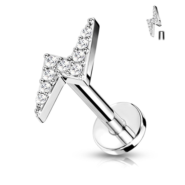 srebrna błyskawica kolczyk do uszu  z kryształkami labret chrząstki helix tragus rook conch stal chirurgiczna