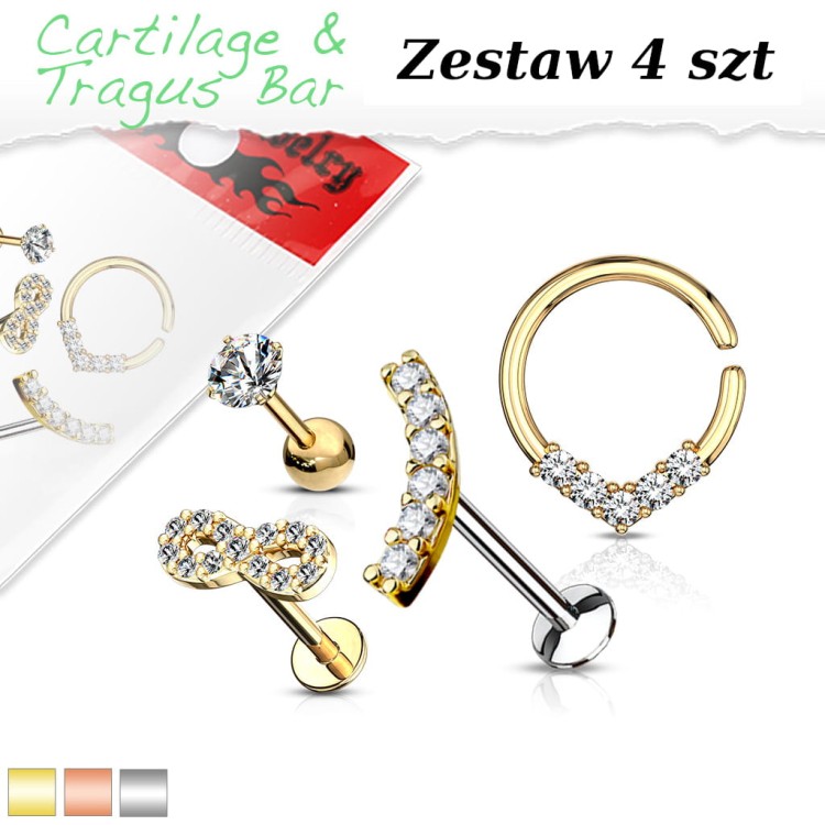 Zestaw 4szt Kolczyki do ucha chrząstka helix przekłucie daith tragus sklep z biżuterią