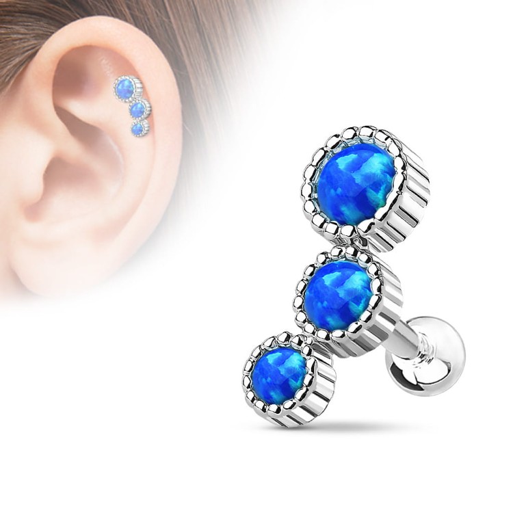 Srebro z Niebieskim Kryształem tragus i helix,