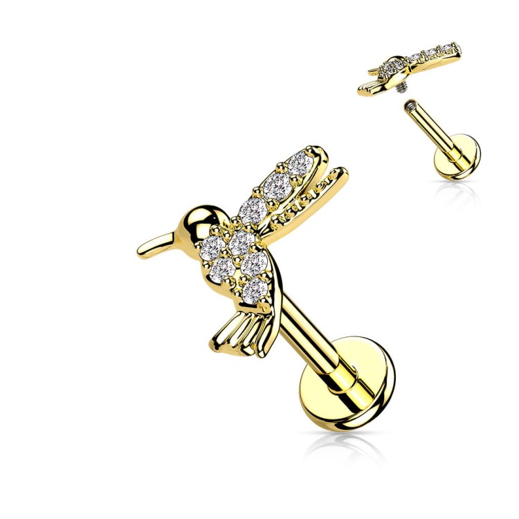 złoty kolczyk ptaszek, kolczyk koliber, piercing  stal chirurgiczna 316L