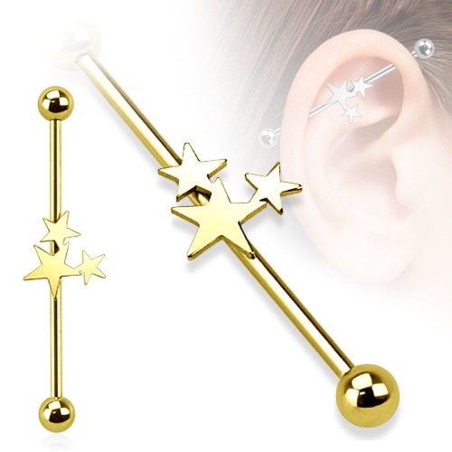 Kolczyk Industrial Trzy Gwiazdki | Sztanga do ucha ze stali chirurgicznej