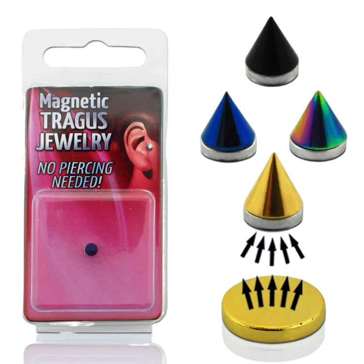 kolczyka na magnes czarny złoty stożek oszukany piercing bez przekłuwania