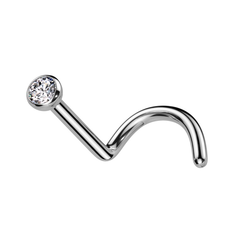 srebrny Tytanowy kolczyk do nosa z kryształkiem nostrill piercing
