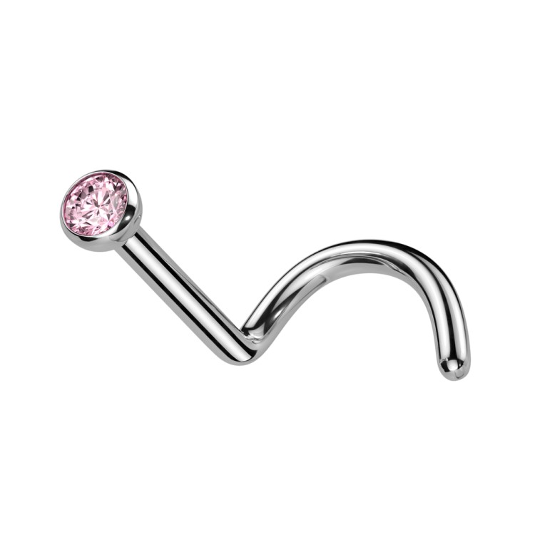 różowy Tytanowy kolczyk do nosa z kryształkiem nostrill piercing