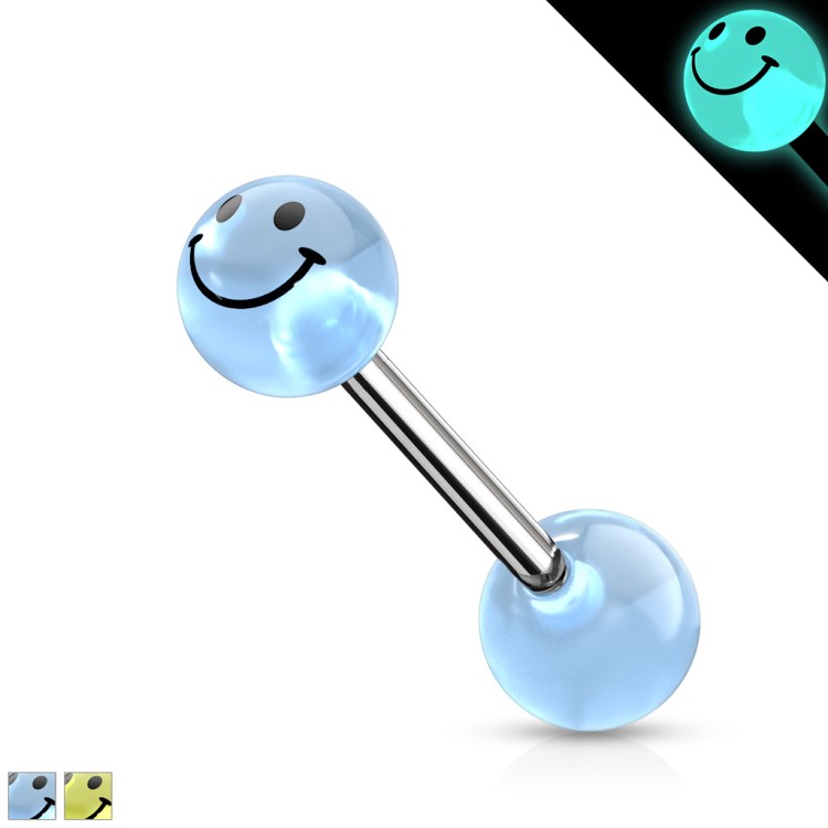 Kolczyk do języka smiley świecący w ciemności 316L