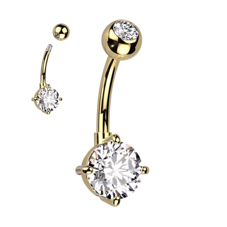 złoty Elegancki kolczyk do pępka tytanowy