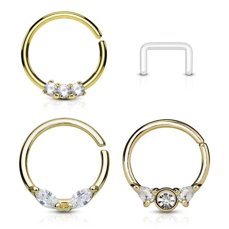 Kolczyk do septum złoty 10 mm – zestaw 3 szt. + retainer | antyalergiczny | stal chirurgiczna 316L | piercing