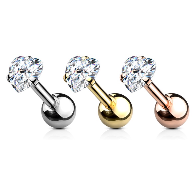 Kolczyk do ucha serce CZ ze stali chirurgicznej 316L