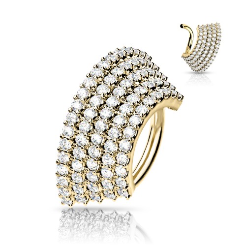 Złoty kolczyk kółko z 5 rzędami cyrkonii – stal chirurgiczna 316L