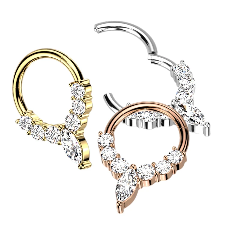 Kolczyk kółko clicker Marquise z cyrkoniami septum daith helix