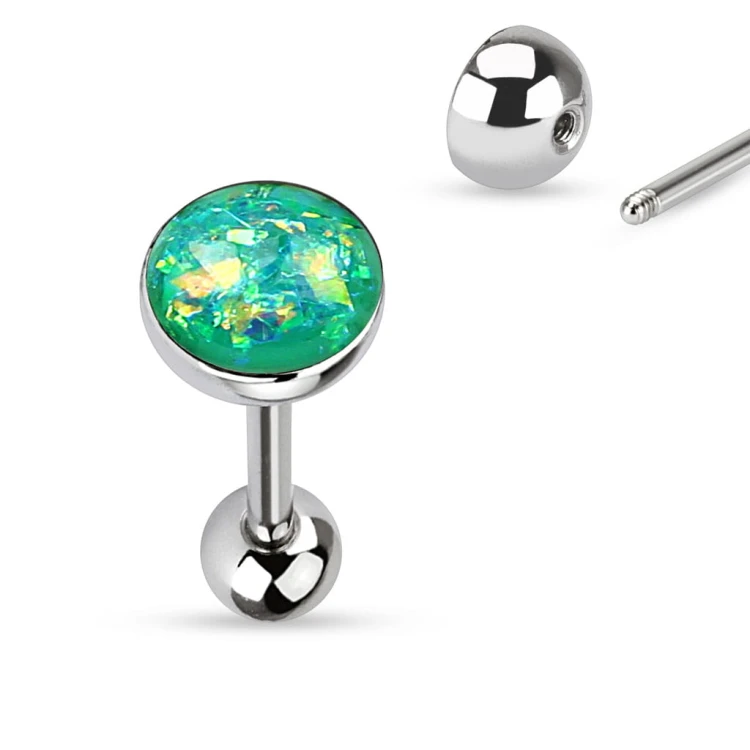 zielony Kolczyk w JĘZYKu opalizujące kryształki piercing