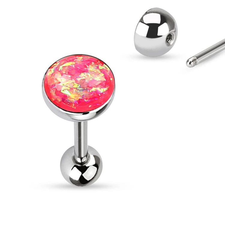 różowy Kolczyk w JĘZYKu opalizujące kryształki piercing