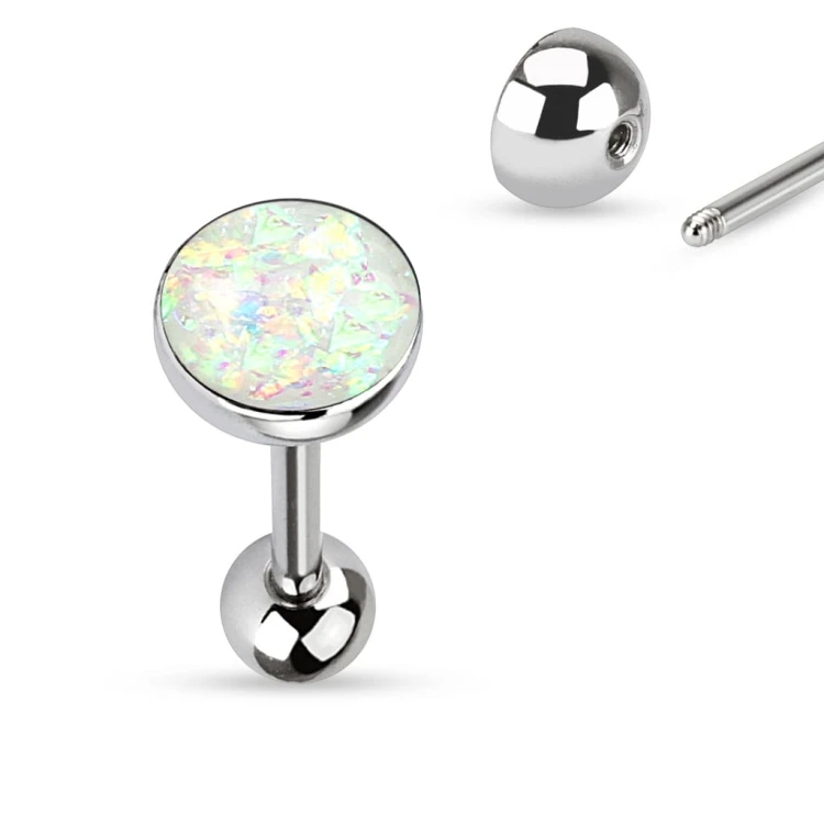 opal Kolczyk w JĘZYKu opalizujące kryształki piercing