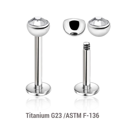 Tytanowy labret z półkulką i kryształkiem piercing helix tragus conch
