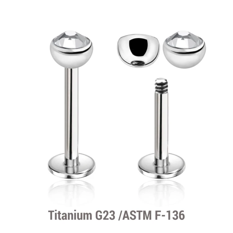 Tytanowy labret z półkulką i kryształkiem piercing helix tragus conch
