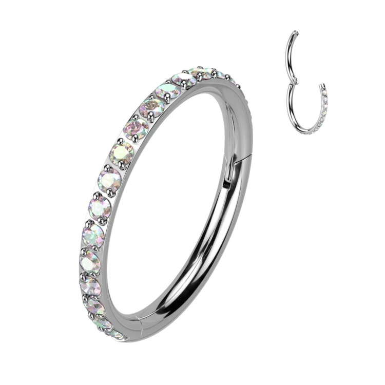 opal Kliker Piercing Precyzyjny Kolczyk kółko z cyrkoniami