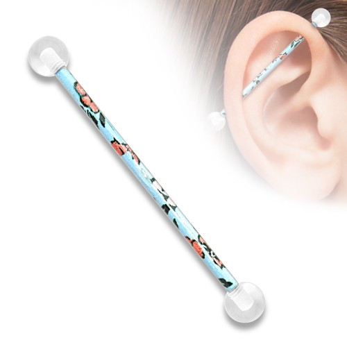 Kolczyk Industrial piercing z motywem kwiatowym 35mm