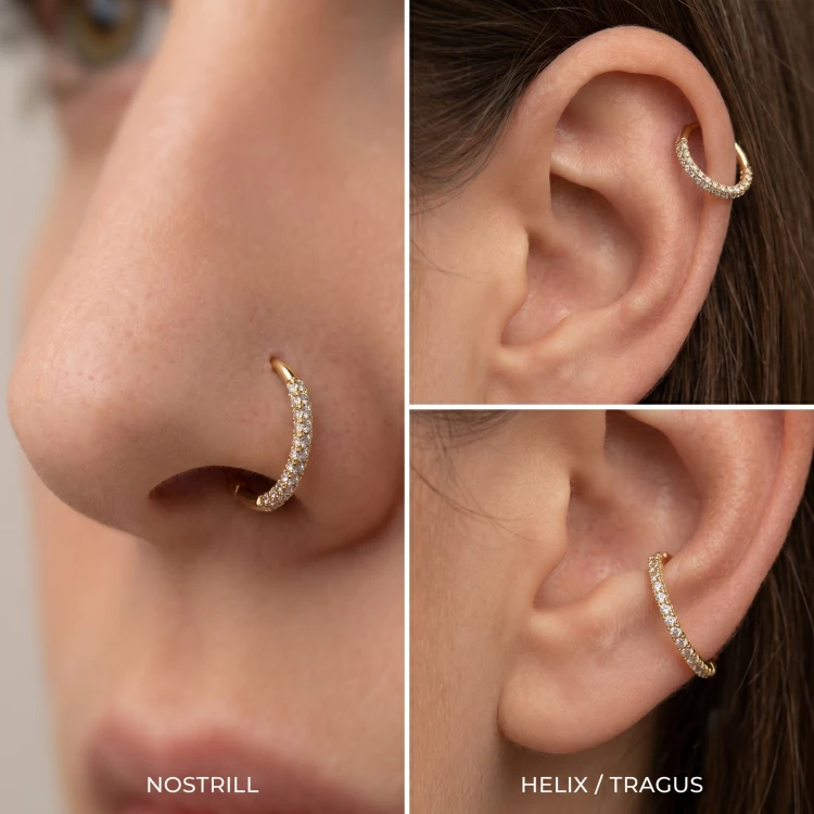 Kliker Piercing Precyzyjny Kolczyk kółko z cyrkoniami nostrill helix złote.png