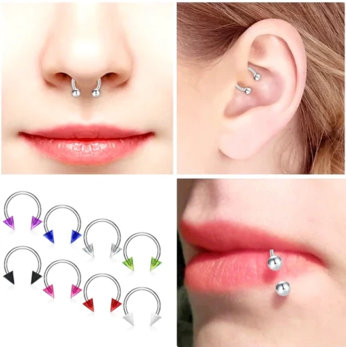 PODKOWA złota stal chirurgiczna septum helix kulki chrząstka ucha piercing.webp