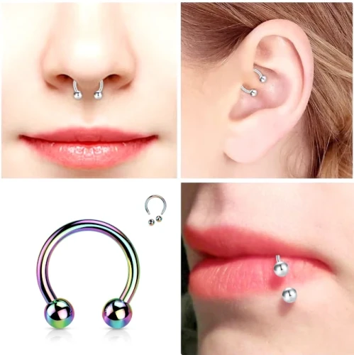 PODKOWA złota stal chirurgiczna septum helix kulki chrząstka ucha piercingainbow .webp