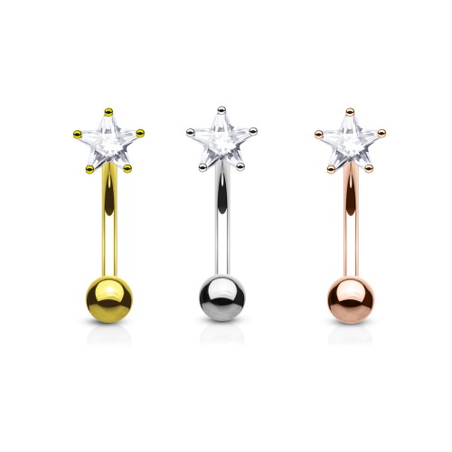 Kolczyk Banan z Cyrkoniową Gwiazdką – Stal Chirurgiczna 316L (1.2/8mm) | Brew, Daith, Rook