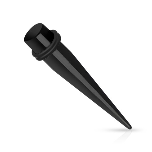 Rozpychacz do uszu prosty taper expander akrylowy czarny z gumkami 25mm