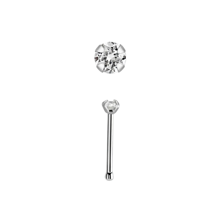 Kolczyk do Nosa Prosty z Cyrkonią 2mm Stal 316L Nose Bone 0.8mm
