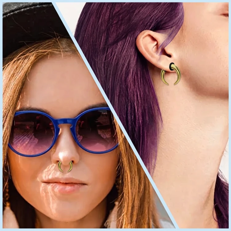 srebnry Stalowy Rozpychacz do ucha Septum Kły Rogi Bull Taper 6mm