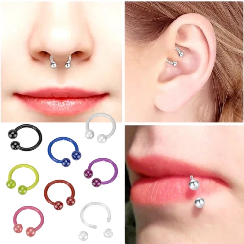 PODKOWA daith  stal chirurgiczna septum helix kulki bioplast chrząstka ucha piercing
