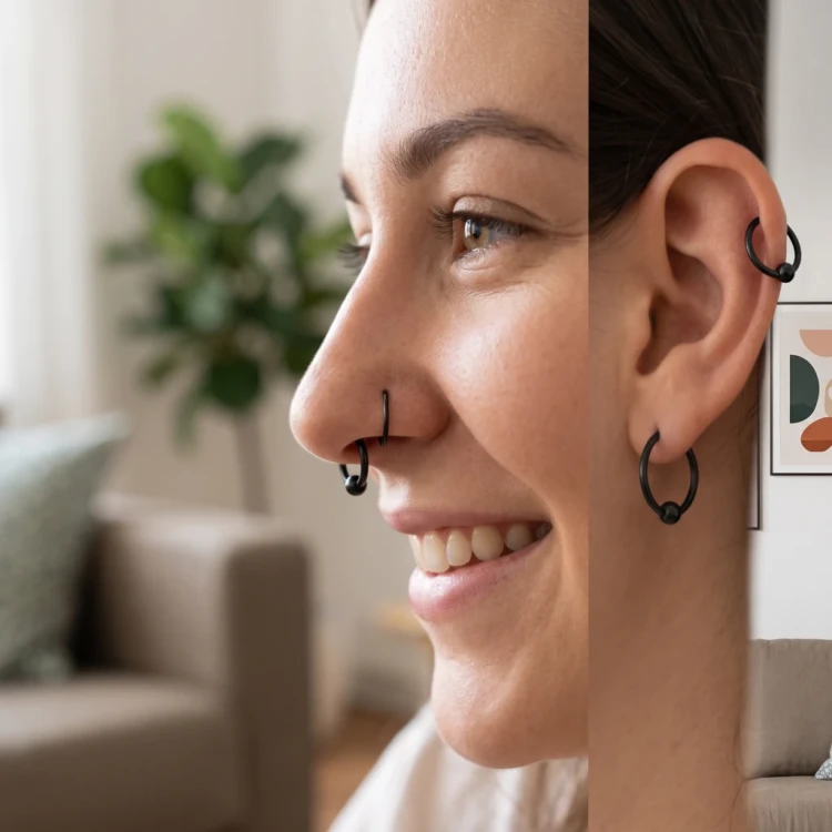Czarne kółko kolczyk do wargi chrząstki w uchu nosa piercing