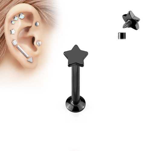 czarna gwiazdka kolczyk do chrząstki w uchu tragus  helix