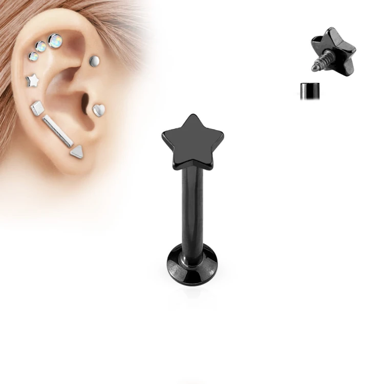 czarna gwiazdka kolczyk do chrząstki w uchu tragus  helix