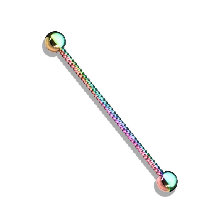 kolorowy rainbow INDUSTRIAL do chrząstki w uchu stal chirurgiczna