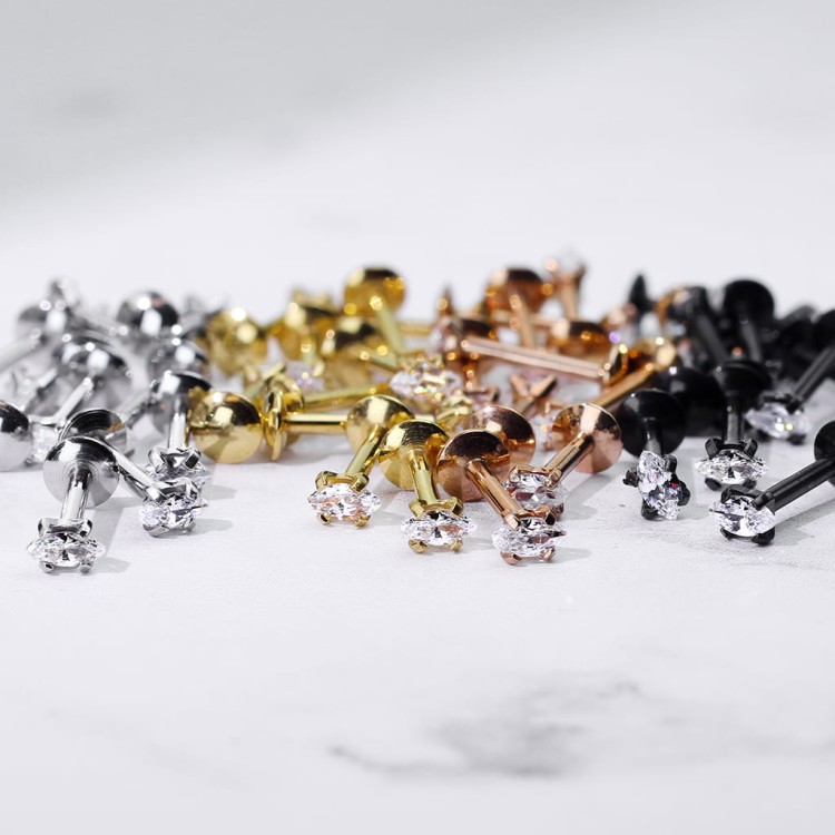 Kolczyk złoty czarny labret kwadrat chrząstka uchu conch stal chirurgiczna piercing sklep