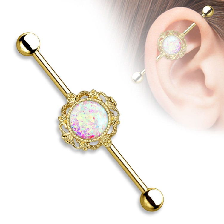 złoty opal industrial kryształki helix stal chirurgiczna kolczyk do ucha piercing przebijanie studio olsztyn
