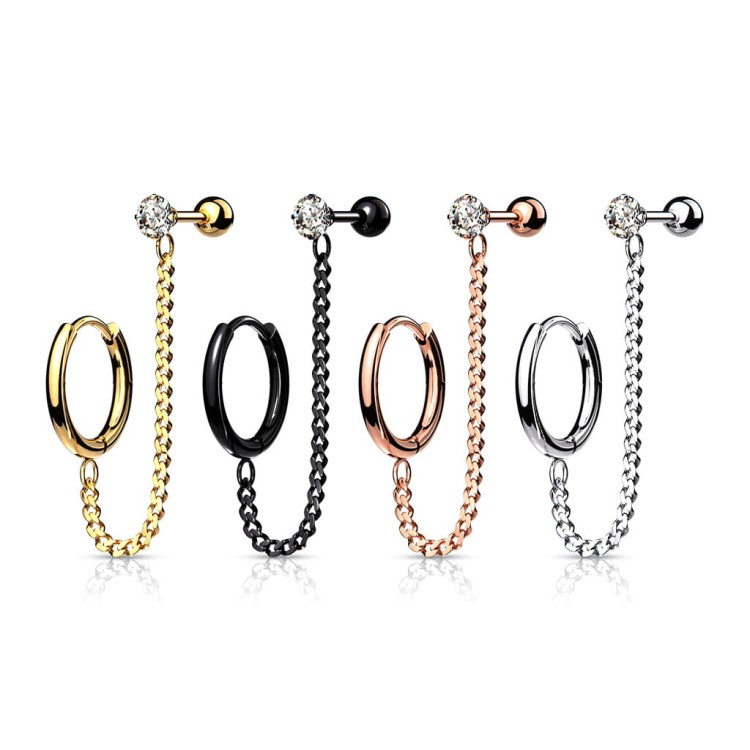 Kolczyk do ucha na łańcuszku kółko  helix przekłuwanie do chrząstki piercing olsztyn