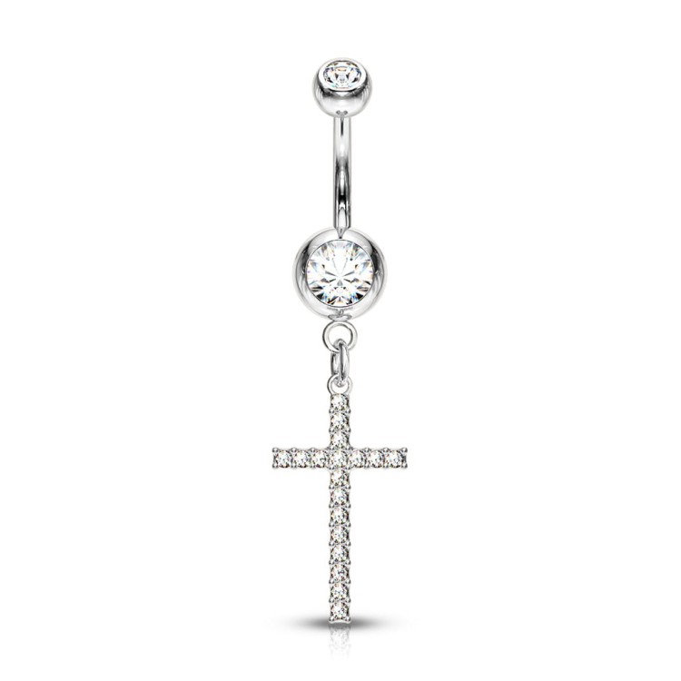 srebrny Kolczyk do Pępka Krzyż sklep piercing brzucha stal chirurgiczna olsztyn