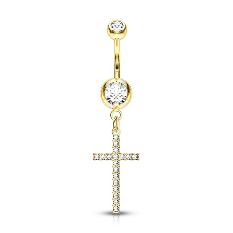 złoty Kolczyk do Pępka Krzyż sklep piercing brzucha stal chirurgiczna