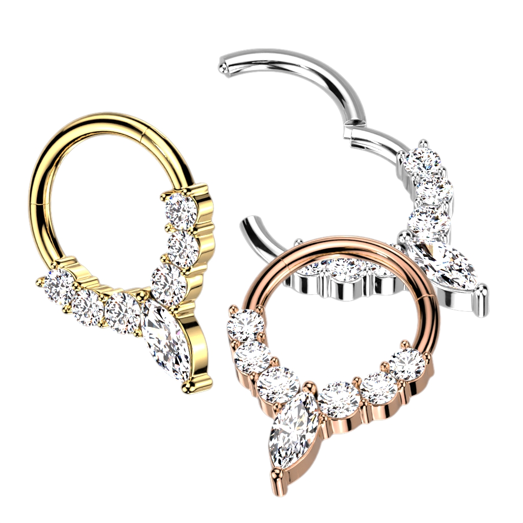 Kolczyk kółko clicker Marquise z cyrkoniami septum daith helix