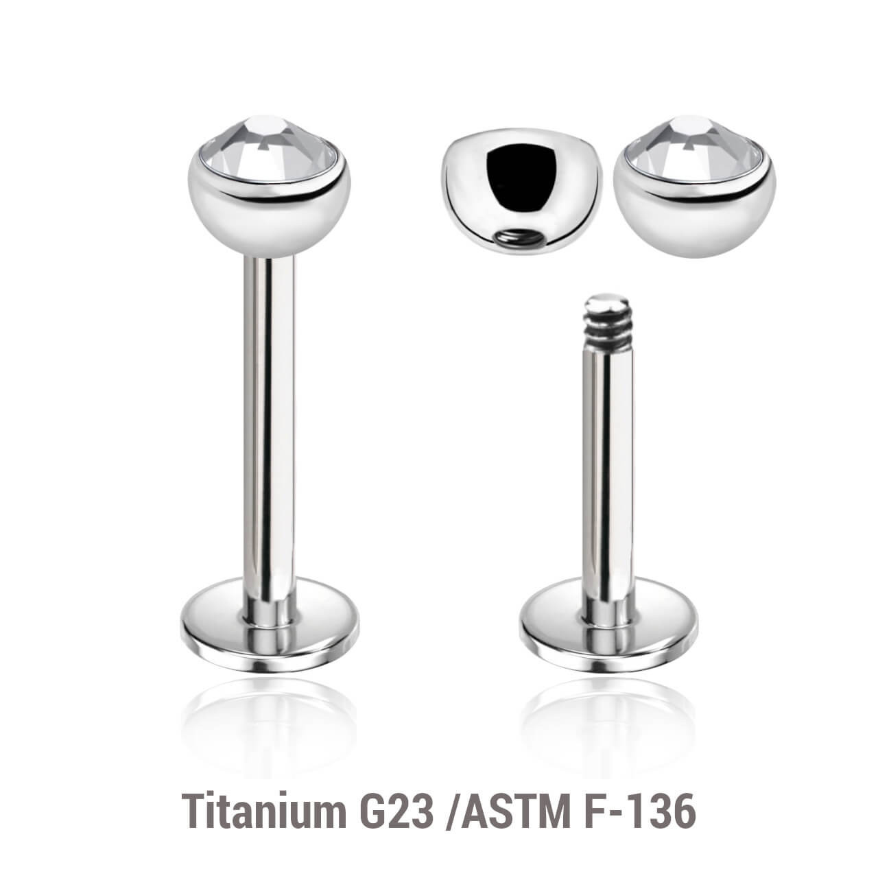 Tytanowy labret z półkulką i kryształkiem piercing helix tragus conch